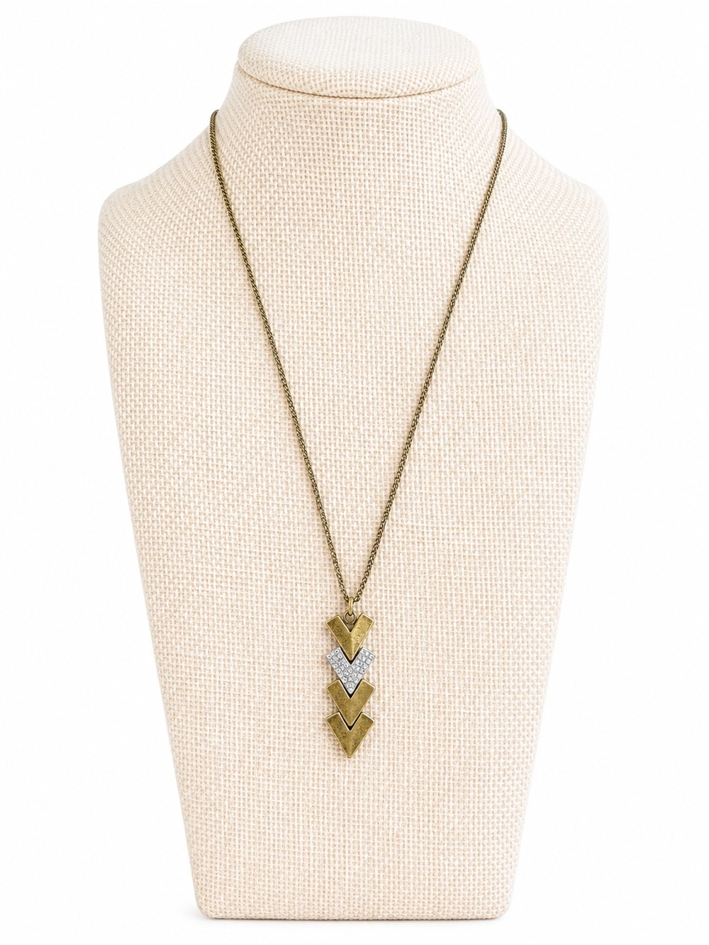 Zoetik Gold Tone Chevron Arrow Rhinestone Pendant Necklace Boho Geometric NWT